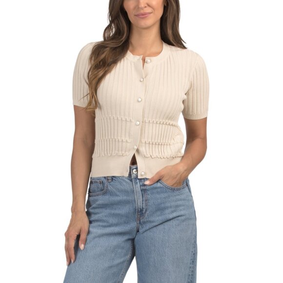 RAG & BONE Oatmeal Stacey Short Sleeve Cardigan - Picture 1 of 2